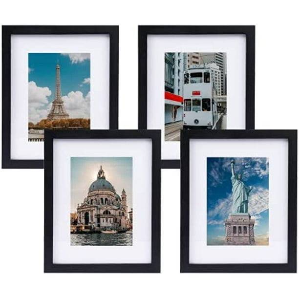 AISunGoo 8x10 Picture Frames 4 Color Mixed Made of Solid PineWood，Display Pictures 5x7 with Mat or 8x10 without Mat for Wall or Tabletop Photo Frames Sets of 4 